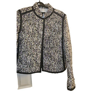 Silkland Woman Jacket Size XL Silk Quilted Short Snap Closure Black Trim